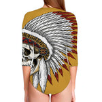 Native American Indian Skull Print Long Sleeve Swimsuit
