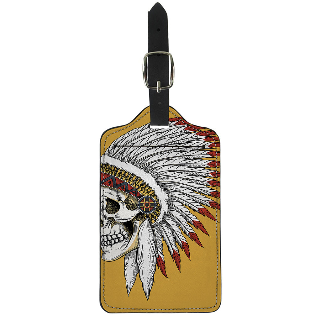 Native American Indian Skull Print Luggage Tag