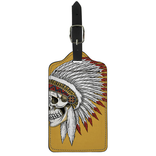 Native American Indian Skull Print Luggage Tag