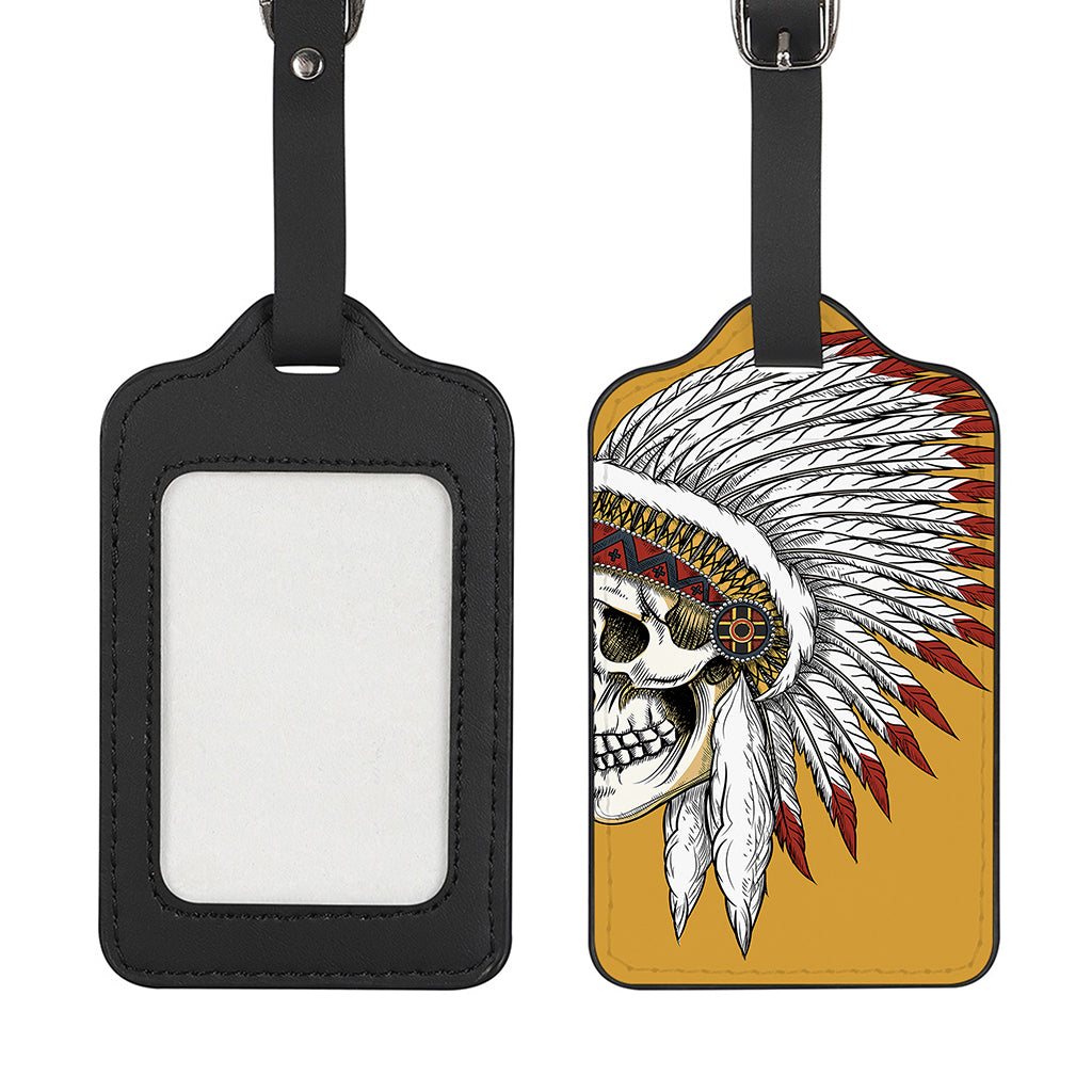 Native American Indian Skull Print Luggage Tag