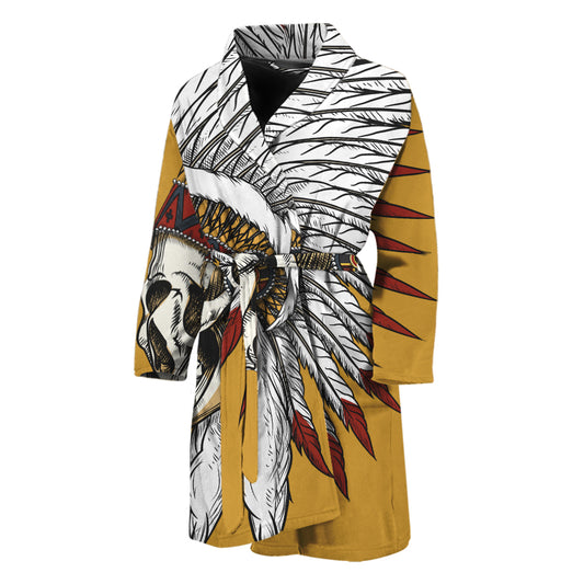 Native American Indian Skull Print Men's Bathrobe