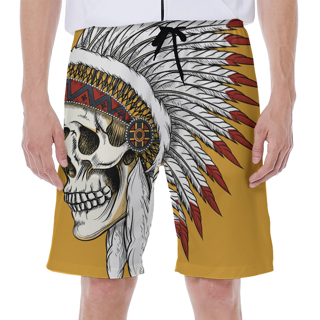 Native American Indian Skull Print Men's Beach Shorts