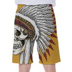 Native American Indian Skull Print Men's Beach Shorts