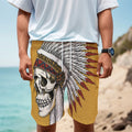 Native American Indian Skull Print Men's Cargo Shorts