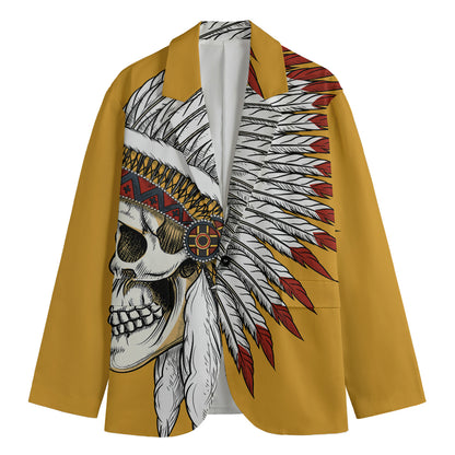Native American Indian Skull Print Men's Cotton Blazer