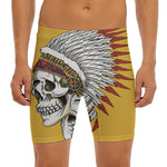 Native American Indian Skull Print Men's Long Boxer Briefs