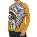 Native American Indian Skull Print Men's Long Sleeve Rash Guard