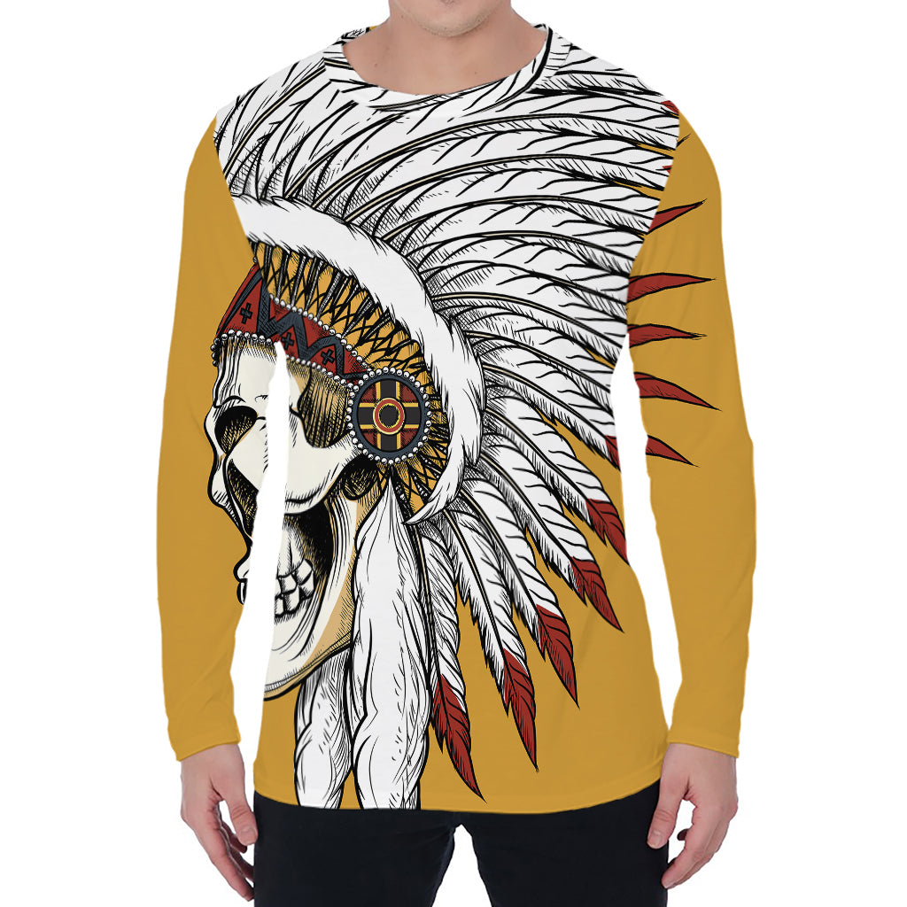 Native American Indian Skull Print Men's Long Sleeve T-Shirt