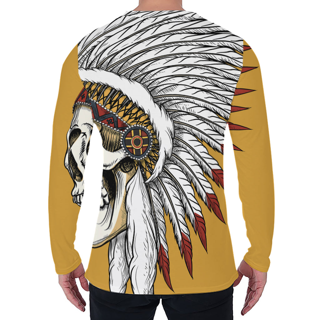 Native American Indian Skull Print Men's Long Sleeve T-Shirt