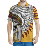 Native American Indian Skull Print Men's Polo Shirt