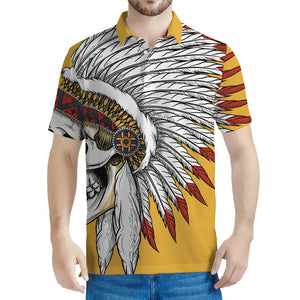 Native American Indian Skull Print Men's Polo Shirt