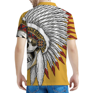 Native American Indian Skull Print Men's Polo Shirt