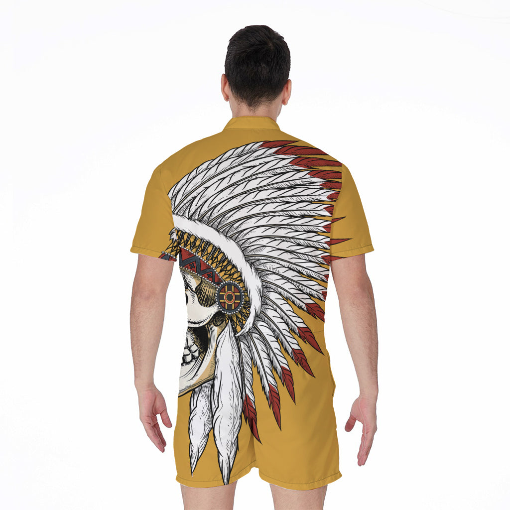 Native American Indian Skull Print Men's Rompers