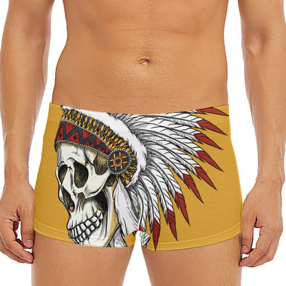 Native American Indian Skull Print Men's Short Boxer Briefs