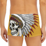 Native American Indian Skull Print Men's Short Boxer Briefs