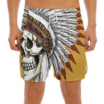Native American Indian Skull Print Men's Split Running Shorts