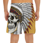 Native American Indian Skull Print Men's Split Running Shorts
