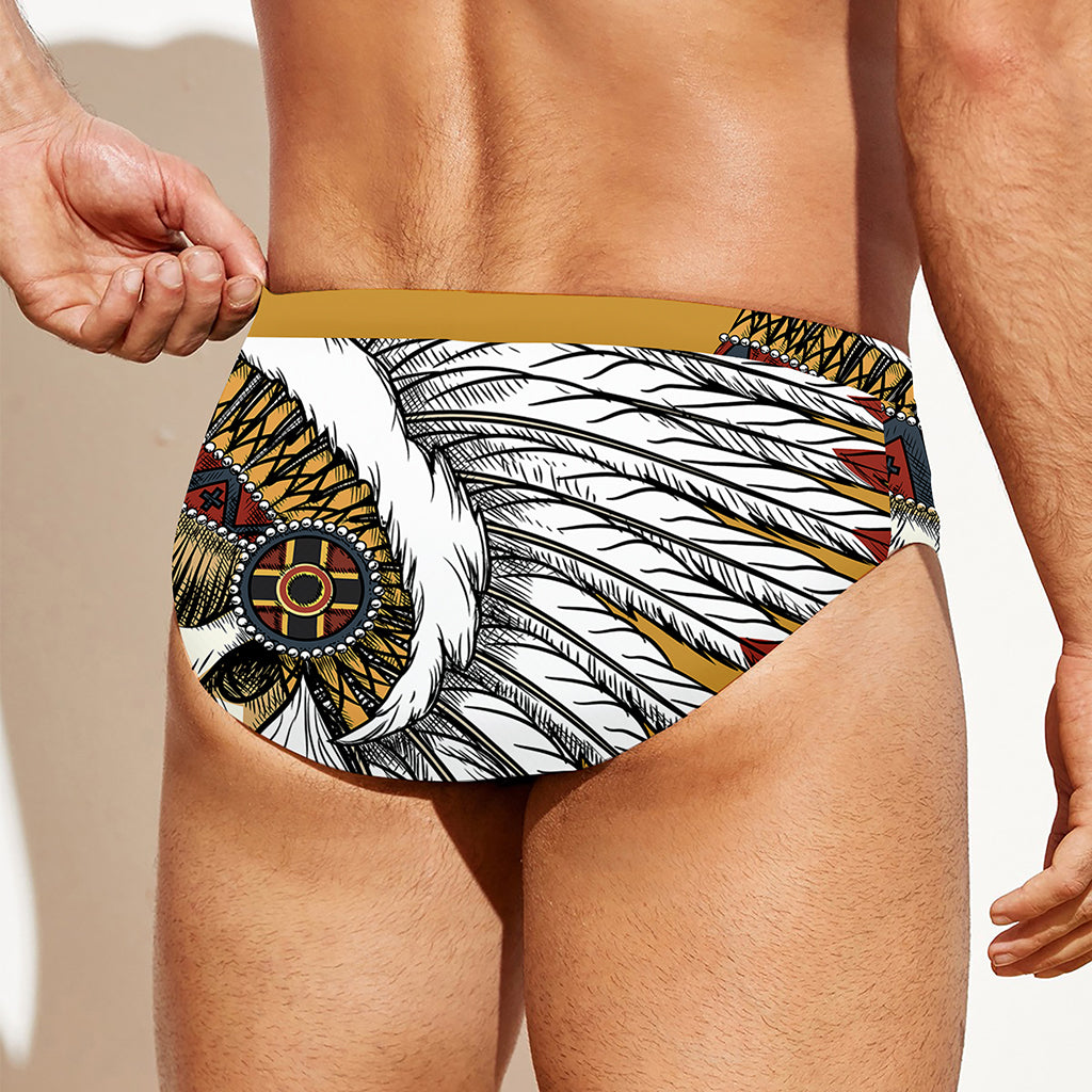 Native American Indian Skull Print Men's Swim Briefs