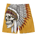 Native American Indian Skull Print Men's Swim Trunks