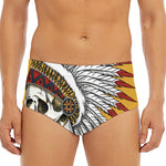 Native American Indian Skull Print Men's Triangle Swim Briefs