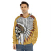 Native American Indian Skull Print Men's Velvet Pullover Hoodie