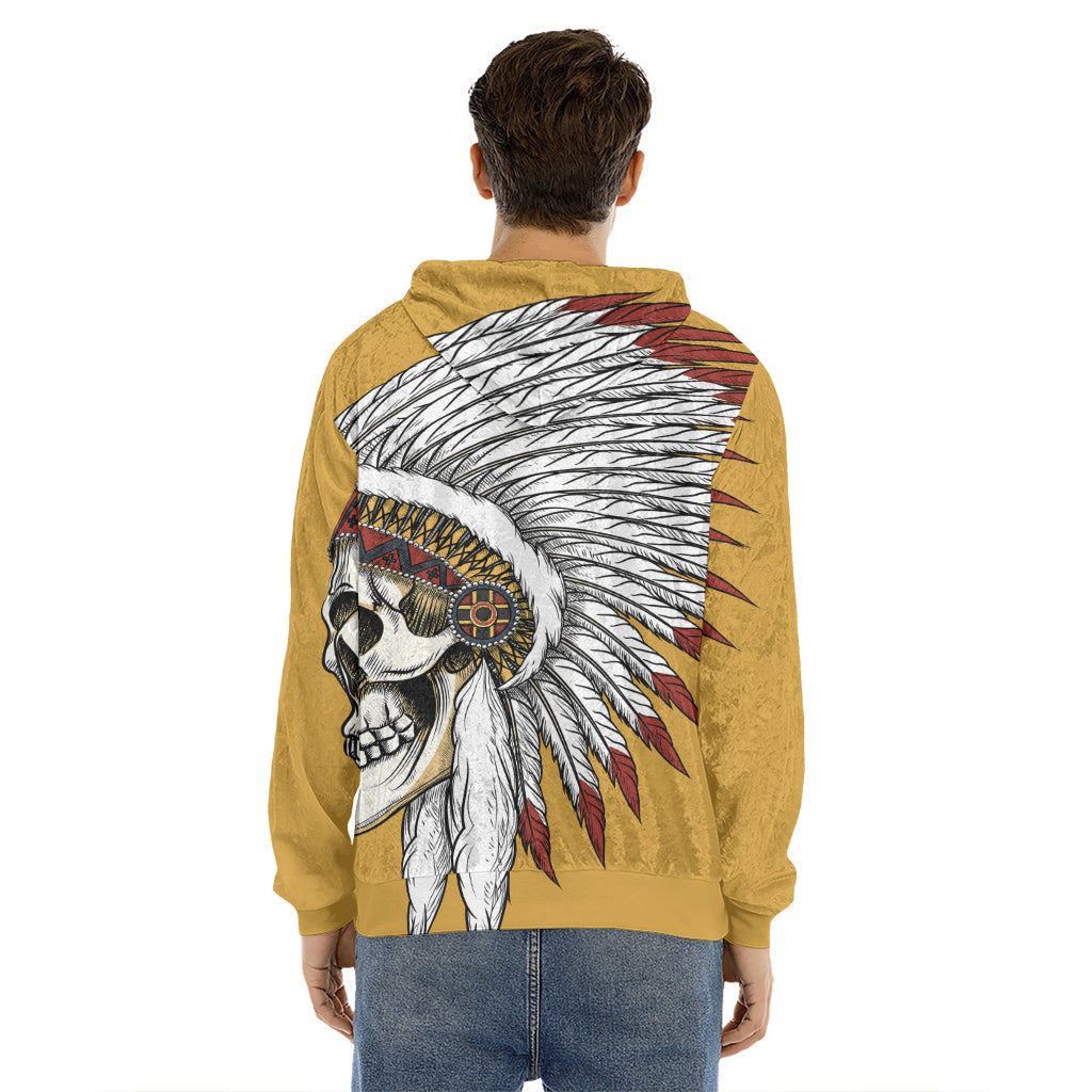 Native American Indian Skull Print Men's Velvet Pullover Hoodie