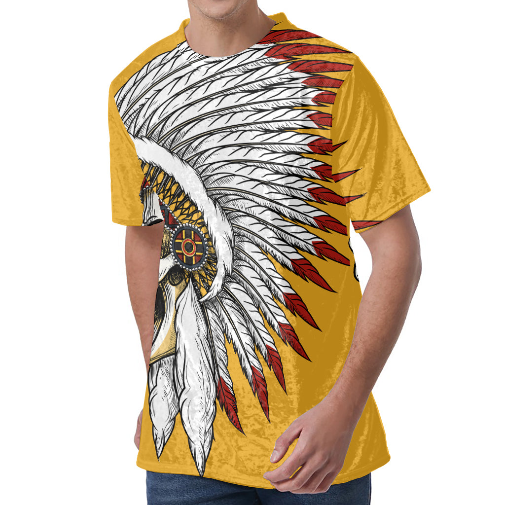 Native American Indian Skull Print Men's Velvet T-Shirt