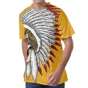 Native American Indian Skull Print Men's Velvet T-Shirt