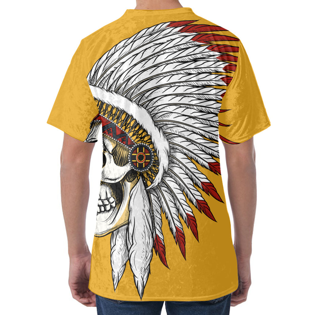 Native American Indian Skull Print Men's Velvet T-Shirt