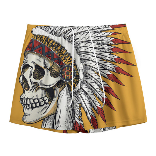 Native American Indian Skull Print Mesh Shorts
