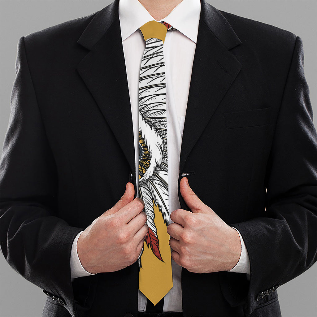 Native American Indian Skull Print Necktie