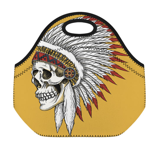 Native American Indian Skull Print Neoprene Lunch Bag