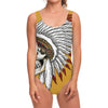 Native American Indian Skull Print One Piece Swimsuit