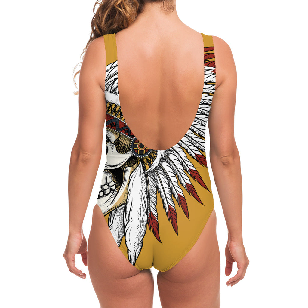 Native American Indian Skull Print One Piece Swimsuit