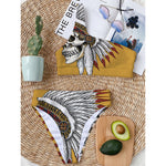 Native American Indian Skull Print One Shoulder Bikini Top