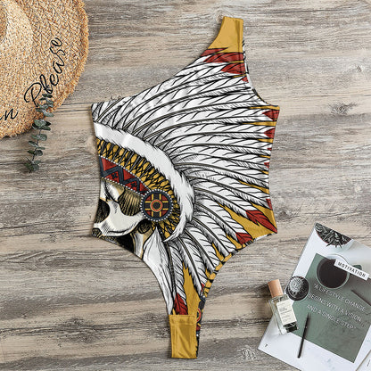 Native American Indian Skull Print One Shoulder Bodysuit