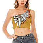 Native American Indian Skull Print One Shoulder Crop Top