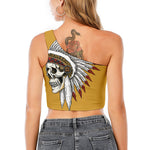 Native American Indian Skull Print One Shoulder Crop Top