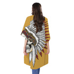 Native American Indian Skull Print Open Front Beach Cover Up
