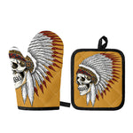 Native American Indian Skull Print Oven Mitt And Pot Holder Set