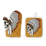 Native American Indian Skull Print Oven Mitt And Pot Holder Set