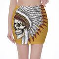 Native American Indian Skull Print Pencil Mini Skirt