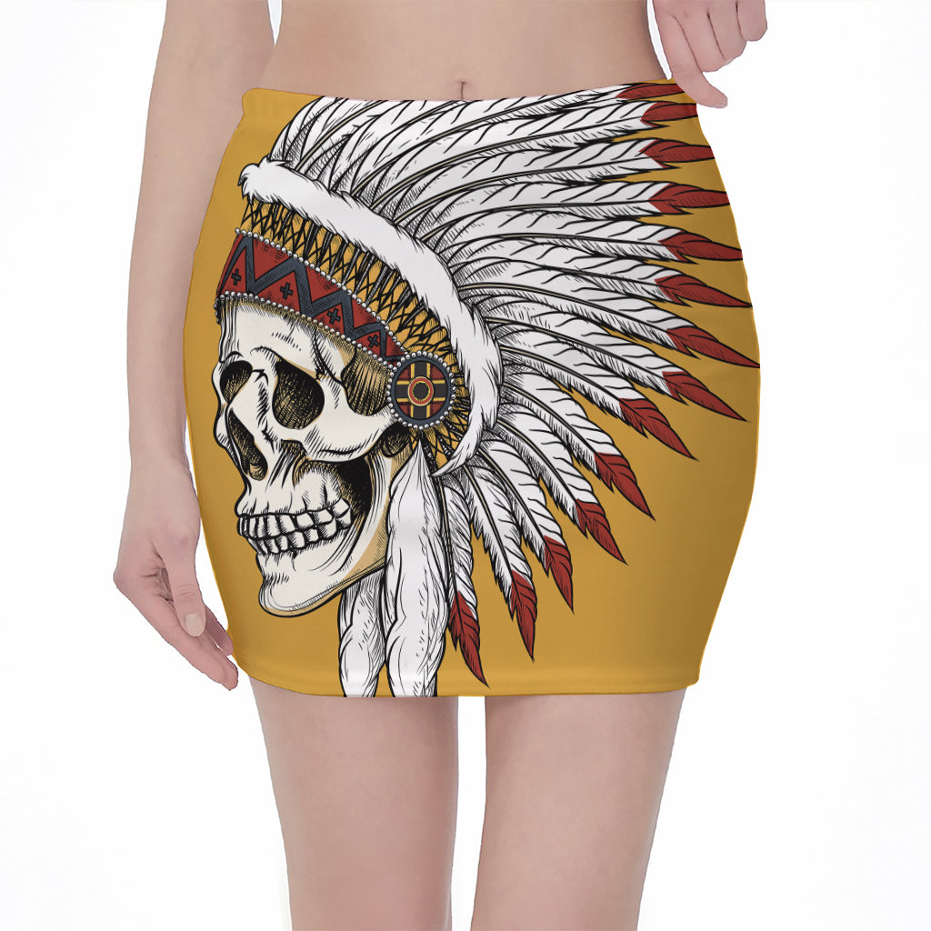 Native American Indian Skull Print Pencil Mini Skirt