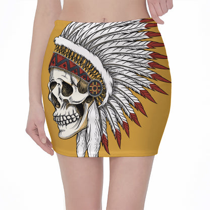 Native American Indian Skull Print Pencil Mini Skirt