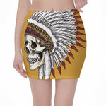 Native American Indian Skull Print Pencil Mini Skirt