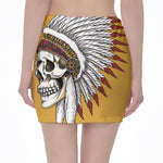 Native American Indian Skull Print Pencil Mini Skirt