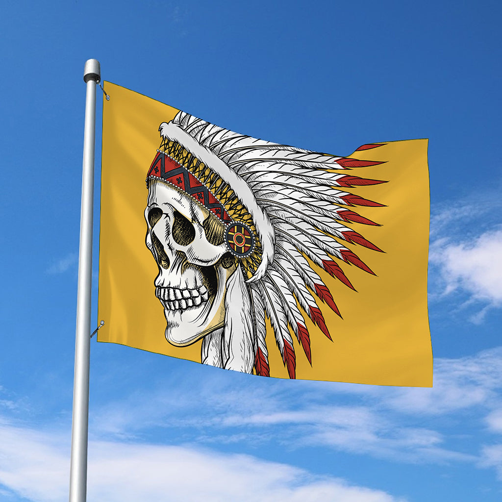 Native American Indian Skull Print Polyester Flag