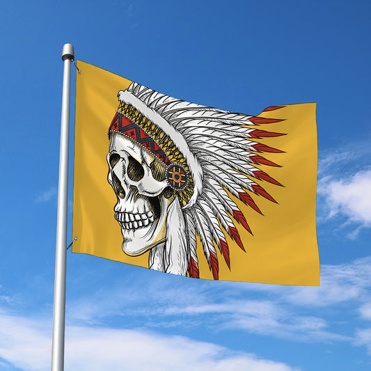 Native American Indian Skull Print Polyester Flag