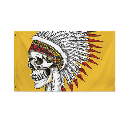 Native American Indian Skull Print Polyester Flag