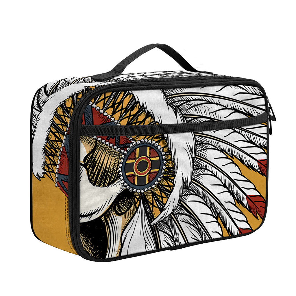 Native American Indian Skull Print Portable Lunch Bag